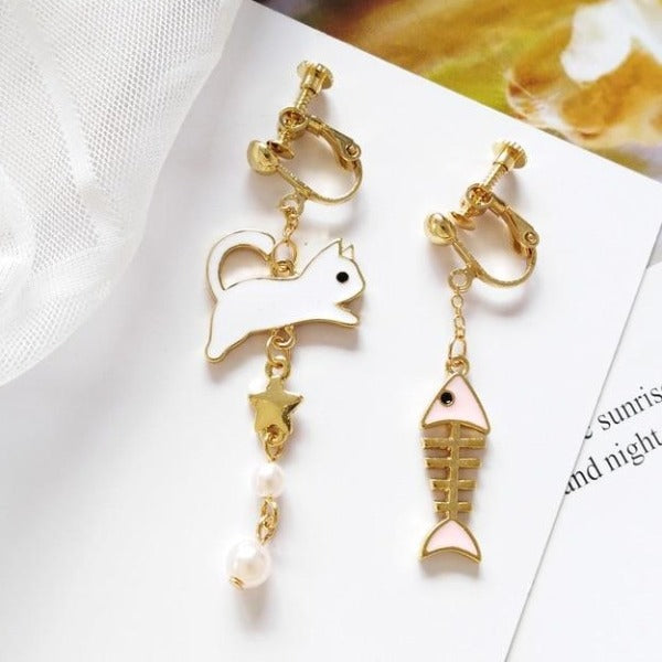 Cat Fish Cute Earrings