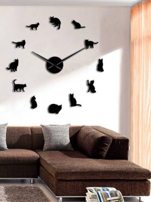 Frameless Cats Silhouette Wall Clock