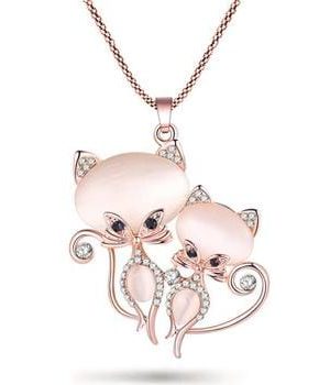 Elegant Pink Crystal Cat Necklace