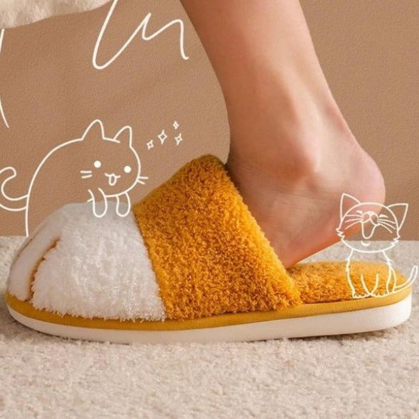 Fluffy Unisex Cat Paw Slippers Winter Cute Cat Paw Designer House Women Fur Slippers Floor Mute Bedroom Lovers Warm Plush Shoes Indoor Ladies Fluffy Slides